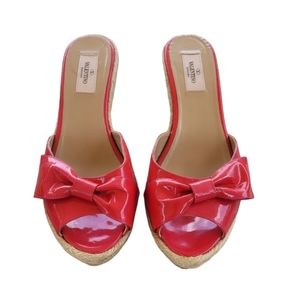 Valentino Garavani Mena Patent Leather Bow Espadrille Wedge Size 40